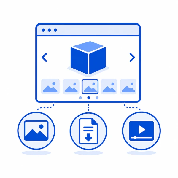 Gallery foto prodotti, download files, video embed