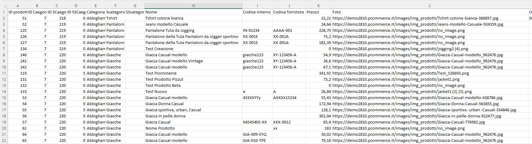 Listini personalizzati CSV, PDF
