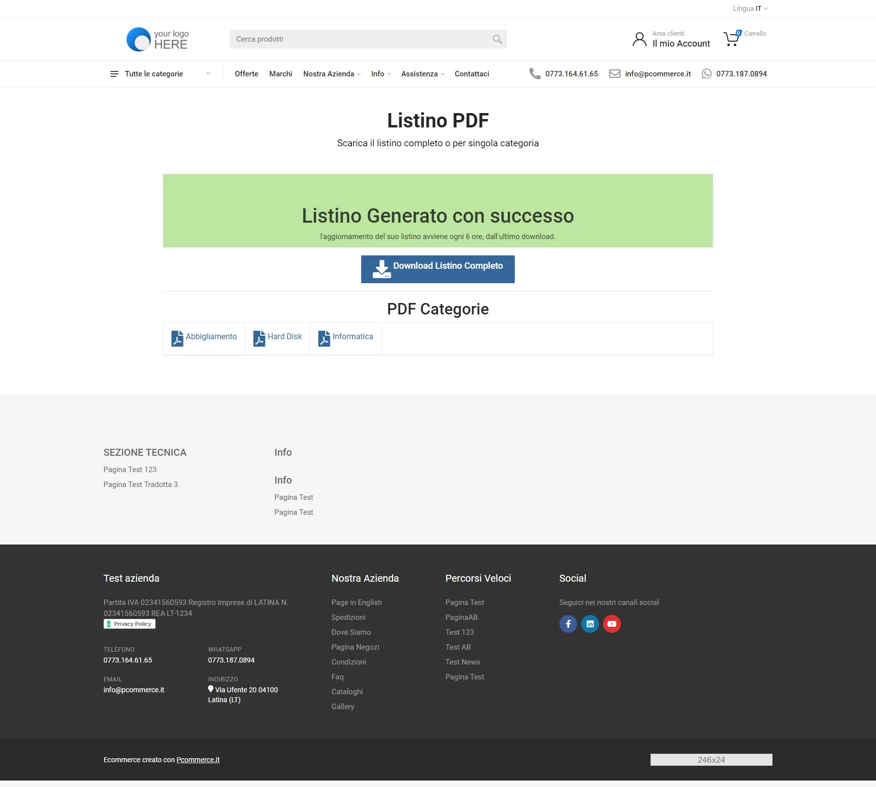 Listini personalizzati CSV, PDF