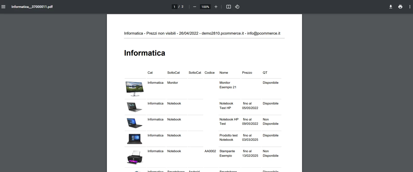 Listini personalizzati CSV, PDF
