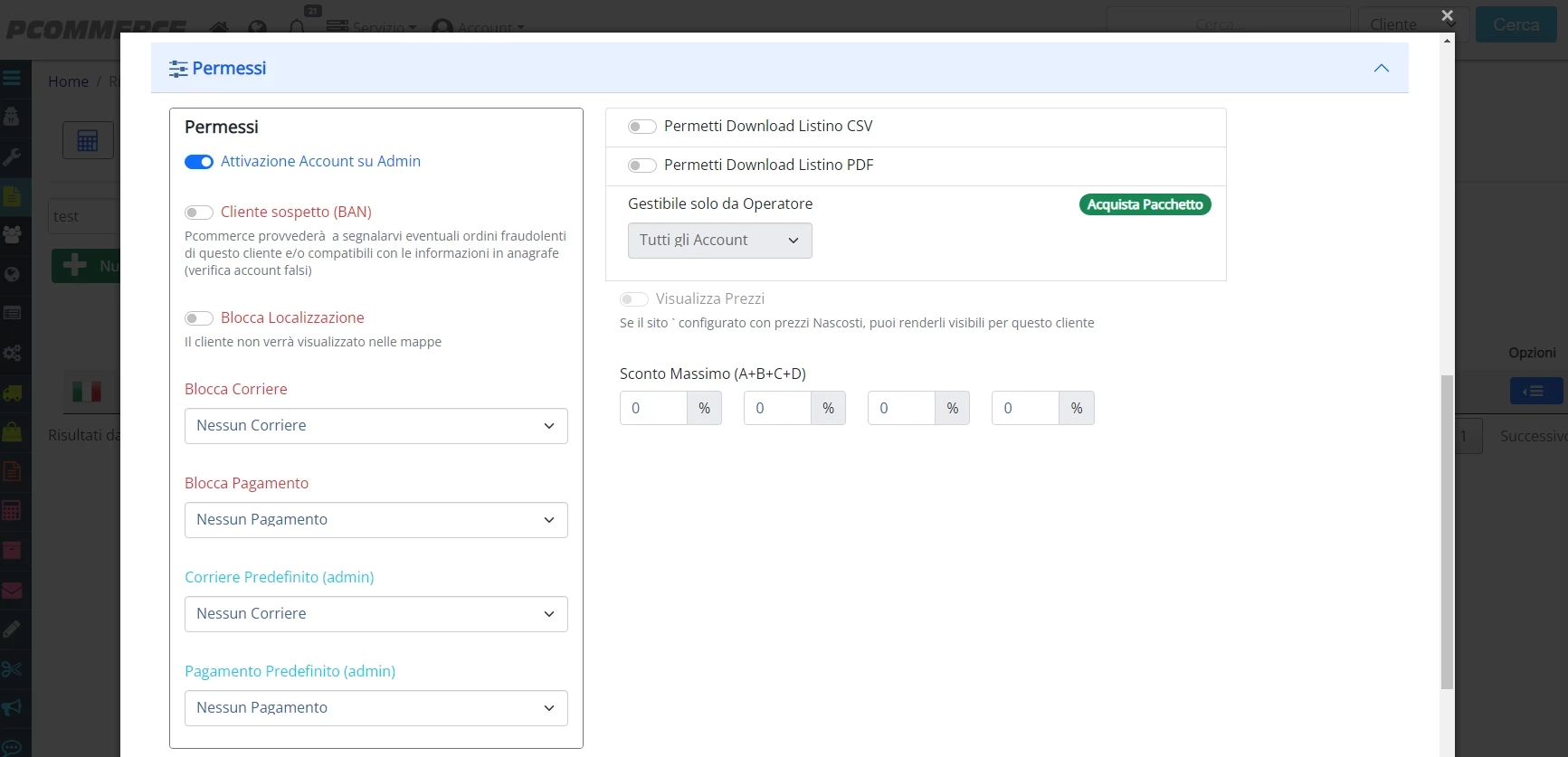 Listini personalizzati CSV, PDF