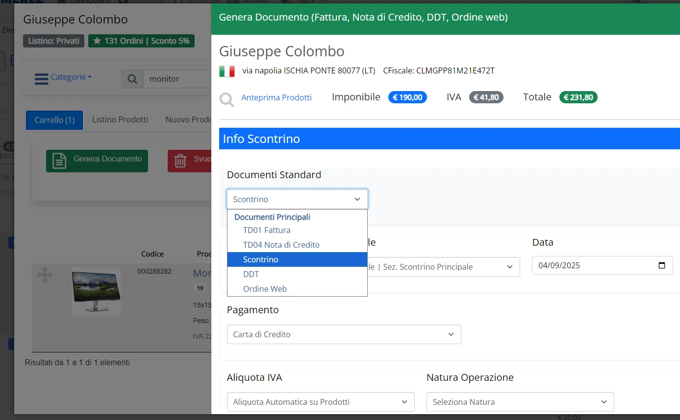 Generazione scontrini