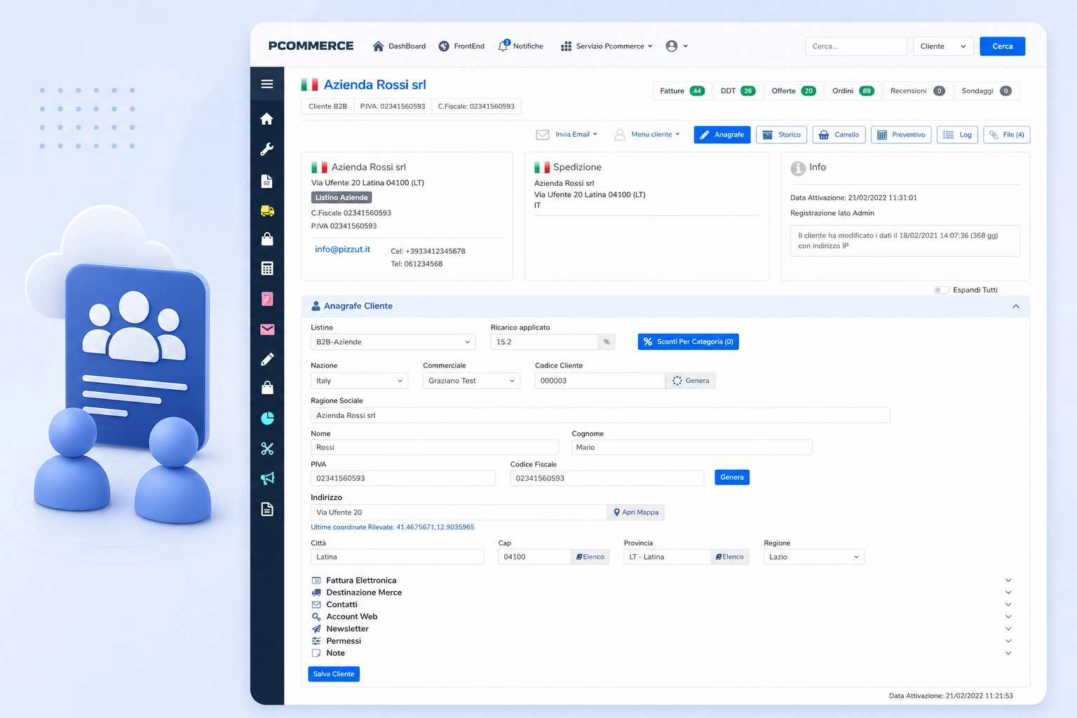 Gestione clienti e anagrafiche nel software ecommerce Pcommerce
