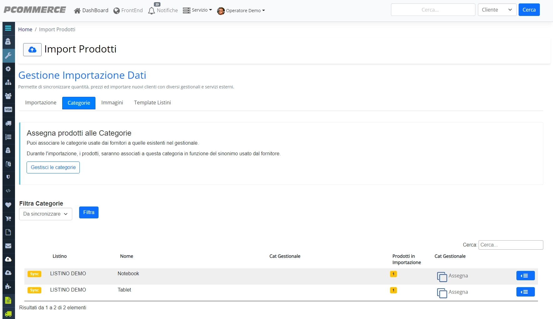 Nuove Categorie Importazione