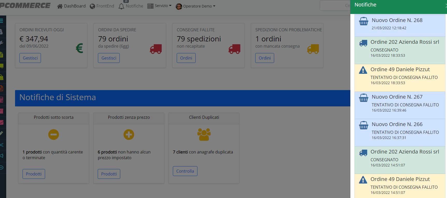 Notifiche Realtime consegna pacchi