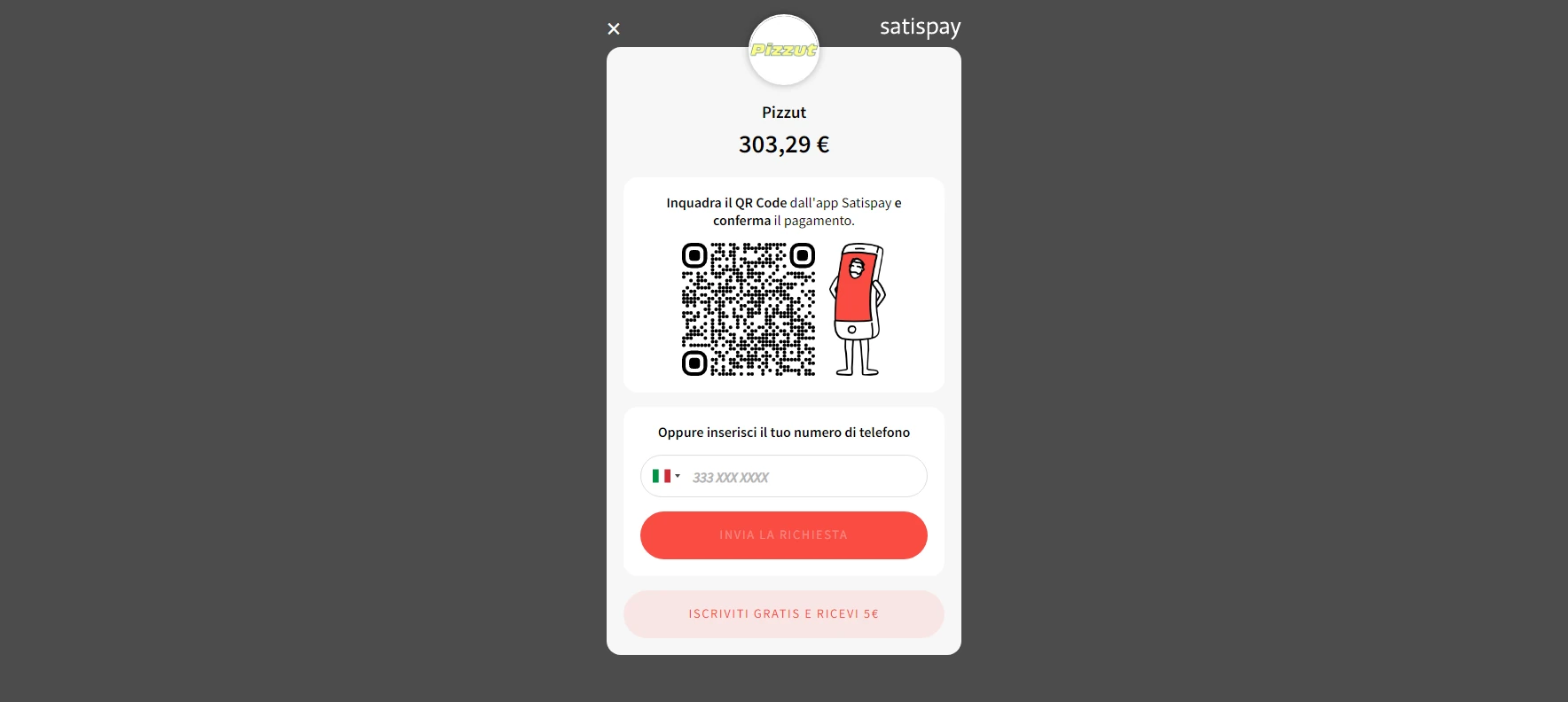 Pagamento Satispay Checkout