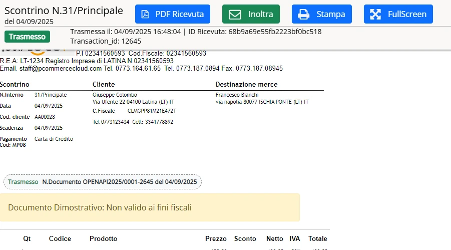 Anteprima scontrino