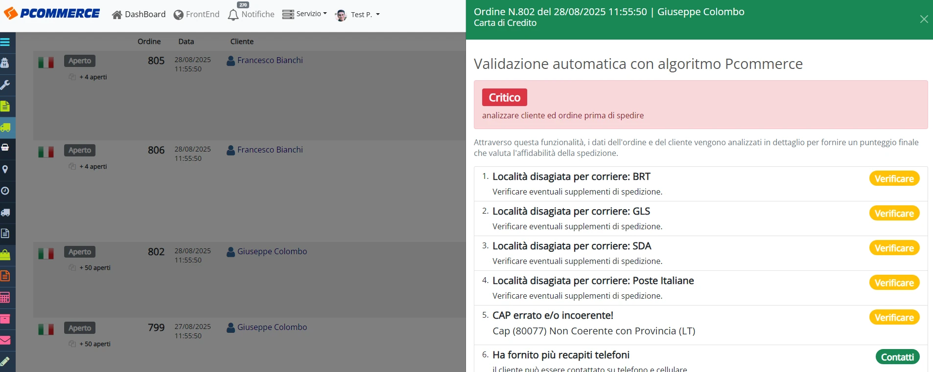Verifca automatica cap localit&agrave; disagiata